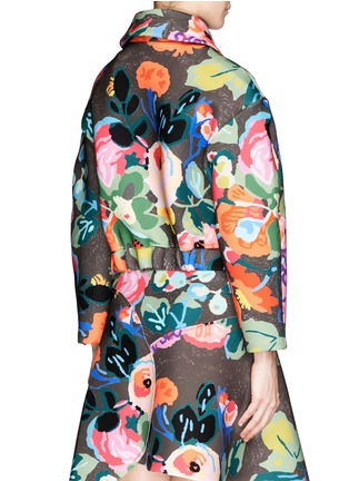 Back View - Click To Enlarge - CHICTOPIA - Floral print scuba jersey cropped bomber jacket