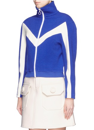 Front View - Click To Enlarge - CHICTOPIA - Chevron cloqué crepe cropped bomber jacket
