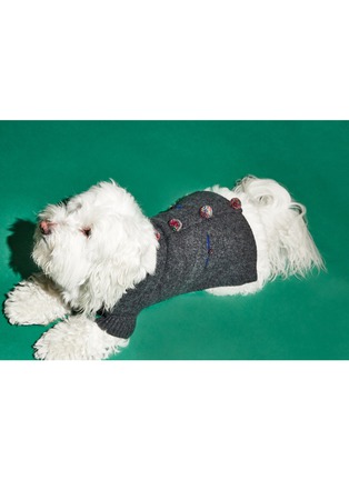 Detail View - Click To Enlarge - WARE OF THE DOG - Pom Pom Cardigan Size 1 — Grey/Multi