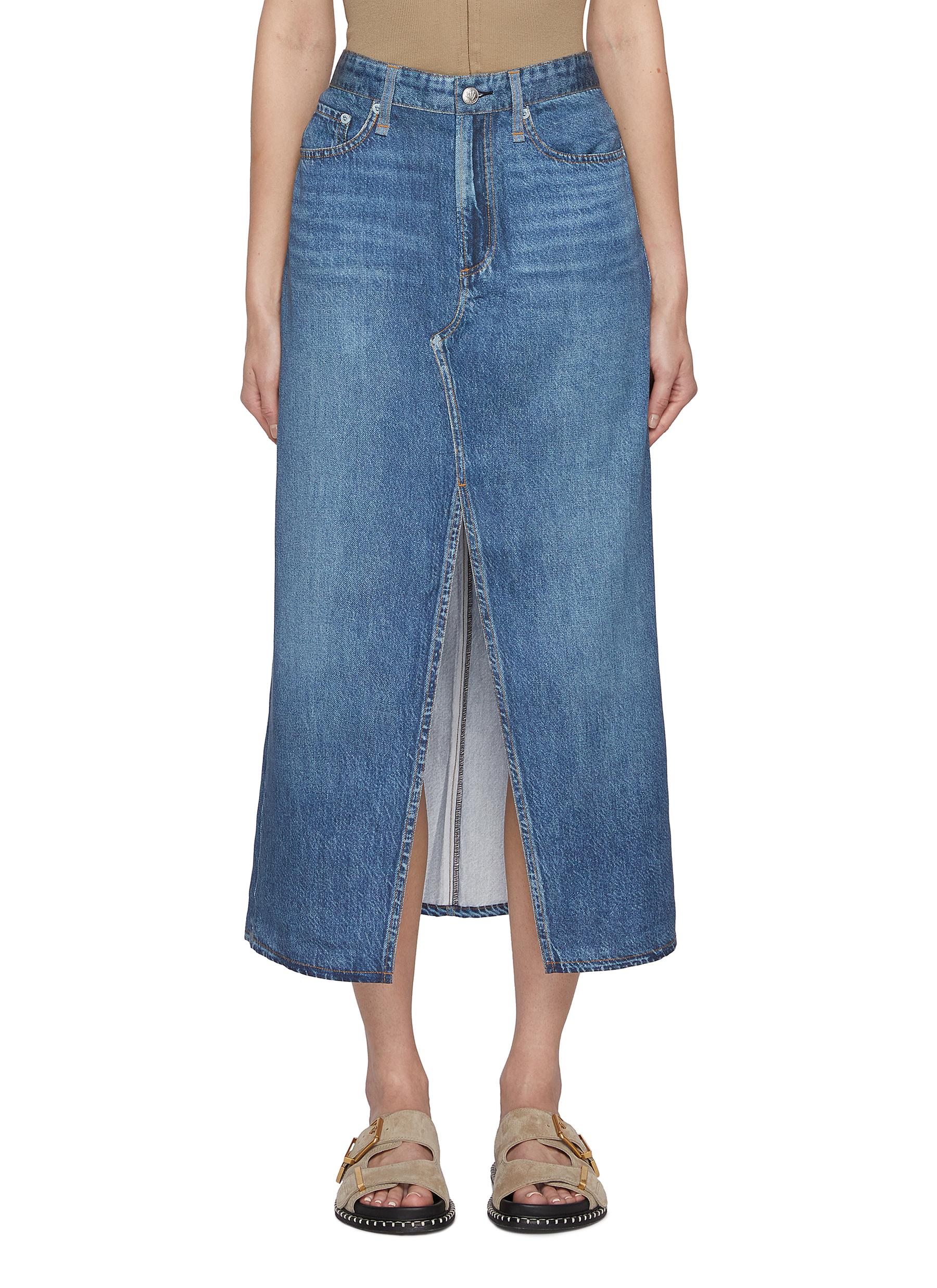 RAG & BONE | Miramar Clara Medium Washed Midi Denim Skirt | Women | Lane  Crawford