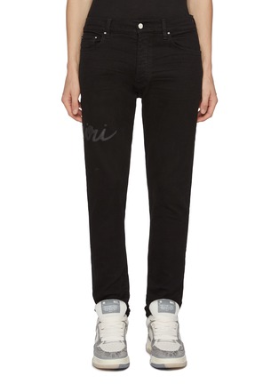 Main View - Click To Enlarge - AMIRI - Dark Wash Logo Cotton Blend Jeans