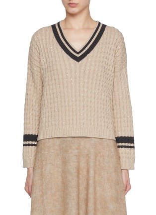 Main View - Click To Enlarge - BRUNELLO CUCINELLI - Sequin Cable Knit Sweater