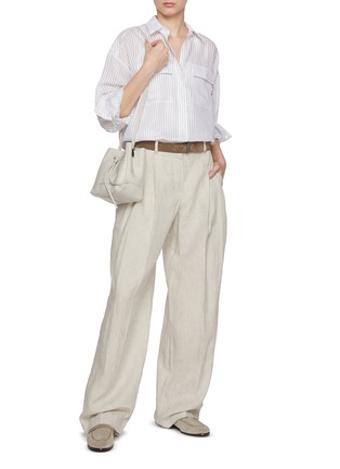 Figure View - Click To Enlarge - BRUNELLO CUCINELLI - Loose Fit Pleated Linen Trousers