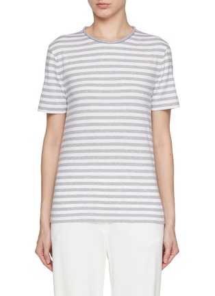 Main View - Click To Enlarge - BRUNELLO CUCINELLI - Monili Neckline Striped Cotton T-shirt