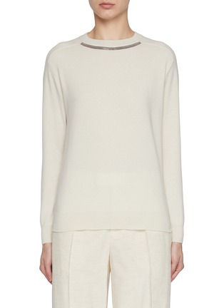 Main View - Click To Enlarge - BRUNELLO CUCINELLI - Monili Embellished Crewneck Cashmere Jumper