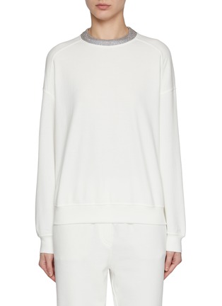 Main View - Click To Enlarge - BRUNELLO CUCINELLI - Monili Embellished Collar Cotton Fleece Sweatshirt