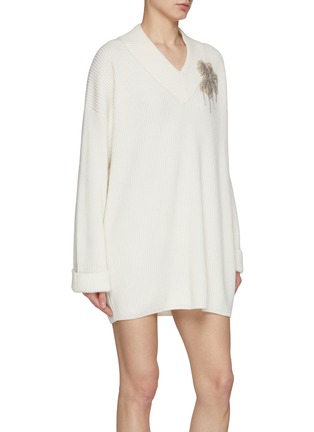 Detail View - Click To Enlarge - BRUNELLO CUCINELLI - Embroidered Patch Cashmere Dress