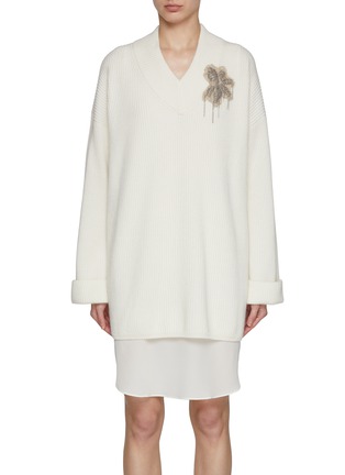 Main View - Click To Enlarge - BRUNELLO CUCINELLI - Embroidered Patch Cashmere Dress