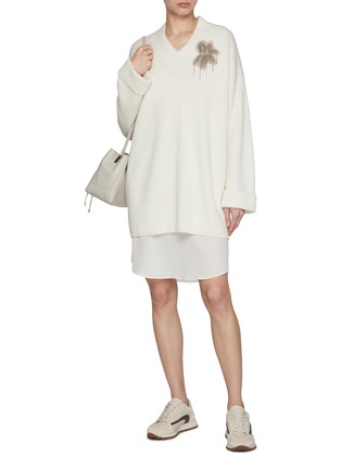 Figure View - Click To Enlarge - BRUNELLO CUCINELLI - Embroidered Patch Cashmere Dress