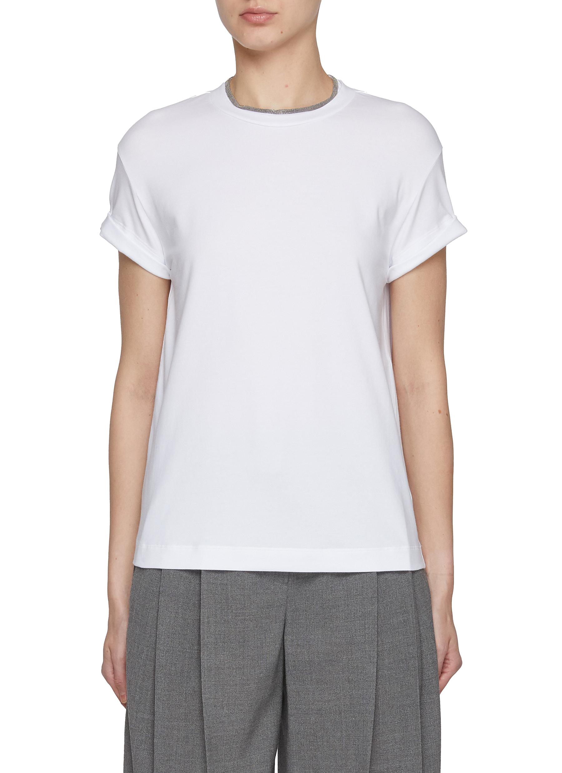 BRUNELLO CUCINELLI | Monili Embellished Crewneck T-Shirt BRUNELLO CUCINELLI | Monili Embellished Crewneck T-Shirt