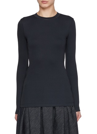 Main View - Click To Enlarge - BRUNELLO CUCINELLI - Monili Embellished Neckline Ribbed Cotton Top