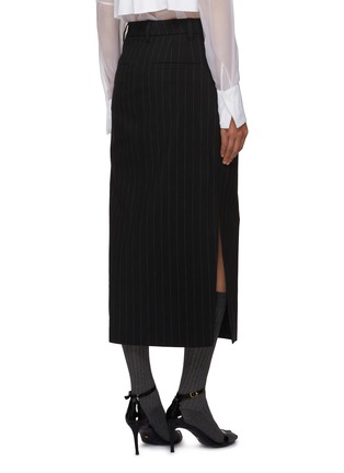 Back View - Click To Enlarge - BRUNELLO CUCINELLI - Pinstripe Wool Cotton Midi Skirt