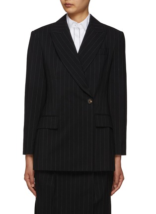 Main View - Click To Enlarge - BRUNELLO CUCINELLI - Pinstripe Single Breasted Wool Cotton Blazer