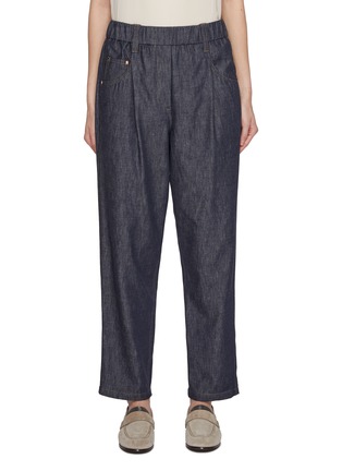 Main View - Click To Enlarge - BRUNELLO CUCINELLI - Elasticated Waist Tapered Denim Pants