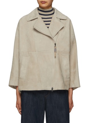 Main View - Click To Enlarge - BRUNELLO CUCINELLI - Drop Shoulder Suede Biker Jacket