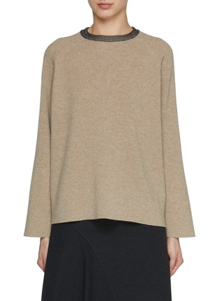 Main View - Click To Enlarge - BRUNELLO CUCINELLI - Monili Embellished  Collar Cashmere Sweater