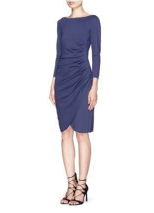 Front View - Click To Enlarge - ARMANI COLLEZIONI - Ruche side mock wrap front dress