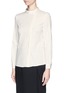 Front View - Click To Enlarge - ARMANI COLLEZIONI - Asymmetric collar cotton poplin shirt