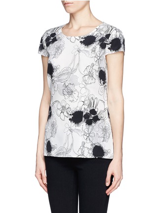 Front View - Click To Enlarge - ST. JOHN - Inkblot floral print silk top