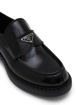 Detail View - Click To Enlarge - PRADA - Chocolate Brushed Leather Loafers