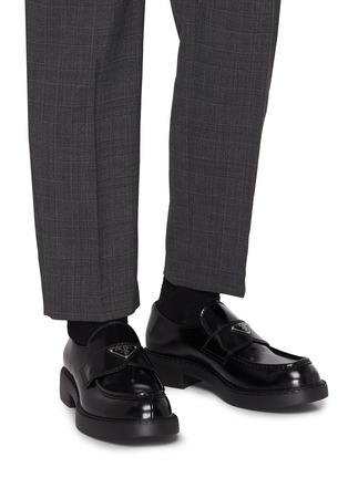 Figure View - Click To Enlarge - PRADA - Chocolate Brushed Leather Loafers
