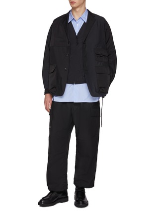 Figure View - Click To Enlarge - COMME DES GARÇONS HOMME - Drawstring Cargo Pocket Wool Blend Flared Leg Pants