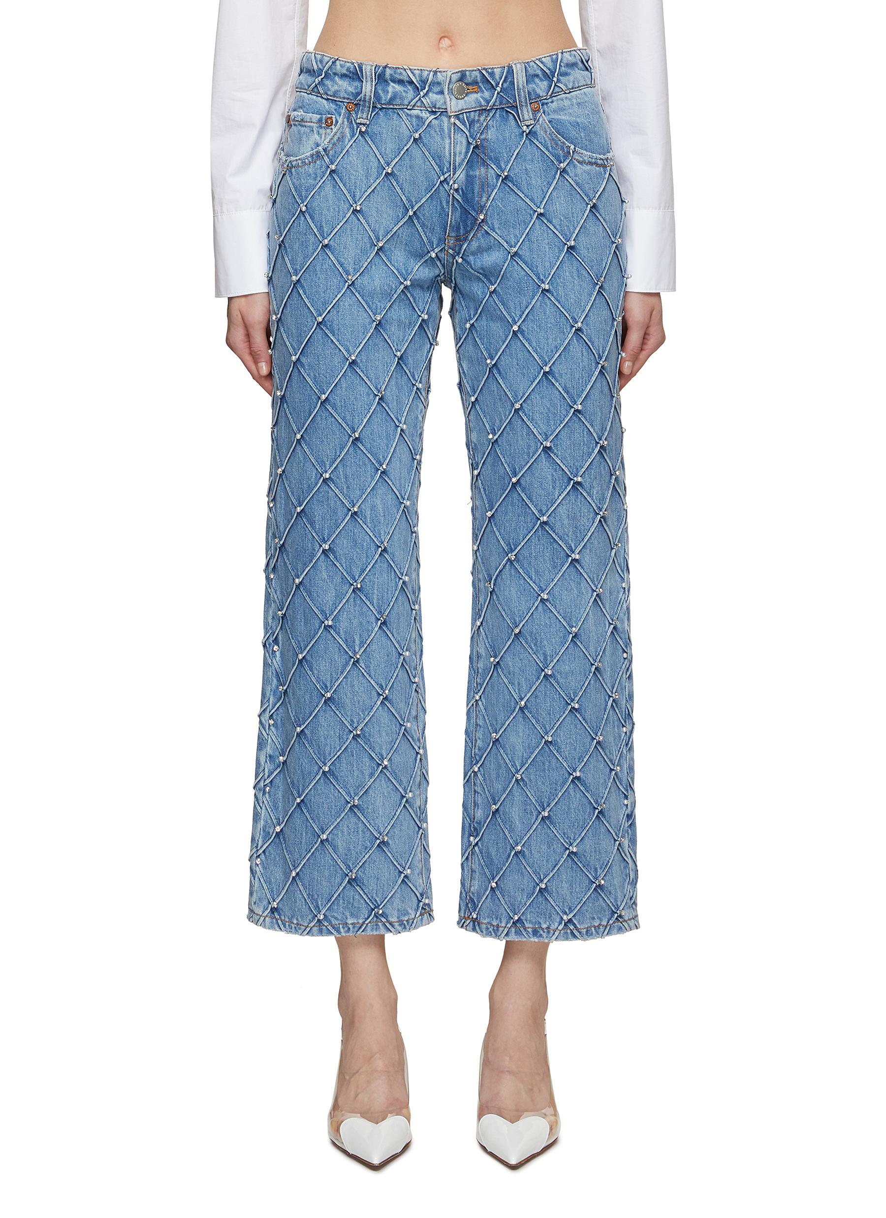 ALICE & OLIVIA Weezy Quilted Embellished Cropped Mid-Rise Jean