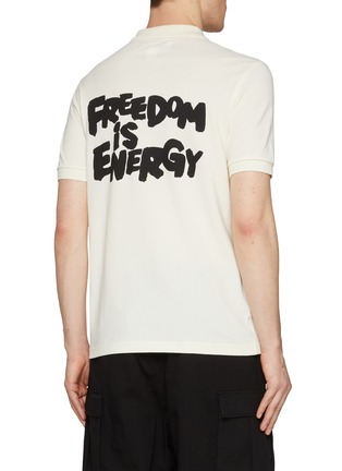 Back View - Click To Enlarge - COMME DES GARÇONS SHIRT - x Fred Perry Slogan Print Cotton Polo Shirt