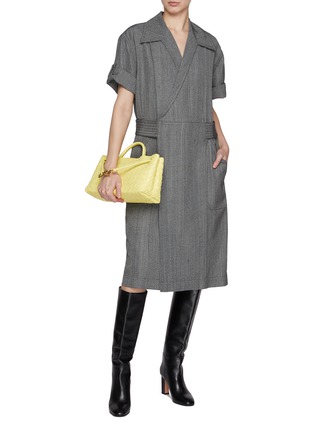 Figure View - Click To Enlarge - BOTTEGA VENETA - Roll Sleeves Belted Midi Dress