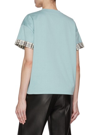 Back View - Click To Enlarge - BOTTEGA VENETA - Boxy Check Roll Sleeve Cotton T-Shirt