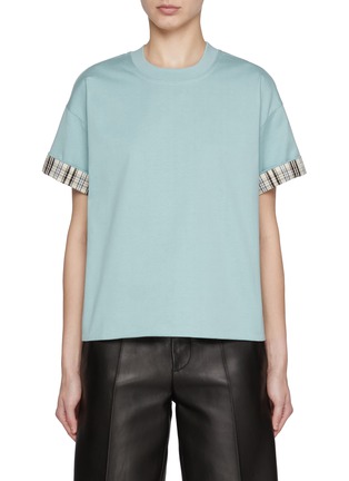 Main View - Click To Enlarge - BOTTEGA VENETA - Boxy Check Roll Sleeve Cotton T-Shirt