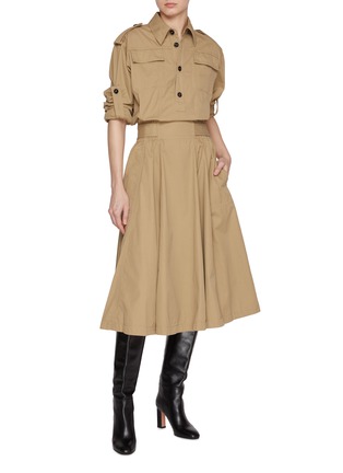 Figure View - Click To Enlarge - BOTTEGA VENETA - Elasticated Waistband Cotton Twill A-line Dress