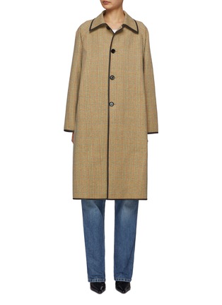 Main View - Click To Enlarge - BOTTEGA VENETA - Single Breasted Leather Trim Long Coat