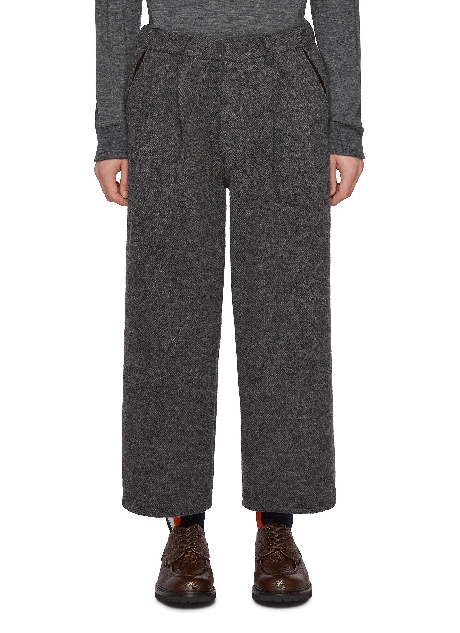 TECLOR | Flat Front Pleated Cropped Wool Blend Pants | Men