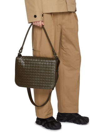 Front View - Click To Enlarge - BOTTEGA VENETA - Small Swing Intrecciato Leather Messenger