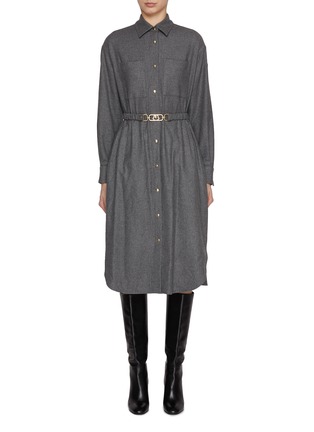 Main View - Click To Enlarge - MONCLER - Belted Wool Blend Midi Shirt Dress