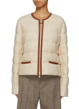 Main View - Click To Enlarge - MONCLER - Serinde Leather Trim Collarless Jacket