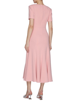 Back View - Click To Enlarge - ROLAND MOURET - Short Sleeve Twist Detail Midi Dress