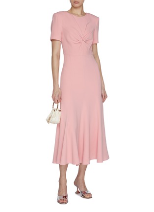 Figure View - Click To Enlarge - ROLAND MOURET - Short Sleeve Twist Detail Midi Dress