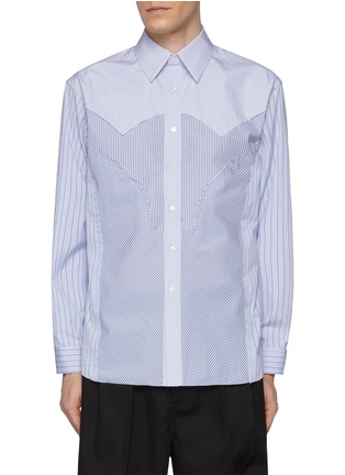 Main View - Click To Enlarge - MAISON MARGIELA - Contrast Stripes Cotton Western Yoke Shirt