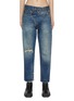 Main View - Click To Enlarge - R13 - Crossover Asymmetrical Waistband Distressed Cotton Jeans