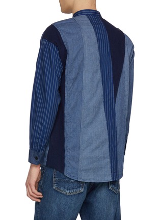 Back View - Click To Enlarge - FDMTL - Band Collar Patchwork Striped Cotton Shirt