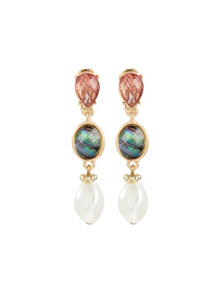 Main View - Click To Enlarge - LANE CRAWFORD VINTAGE ACCESSORIES - TJG Gold Toned Faux Pearl Foiled Stones Dangling Earrings