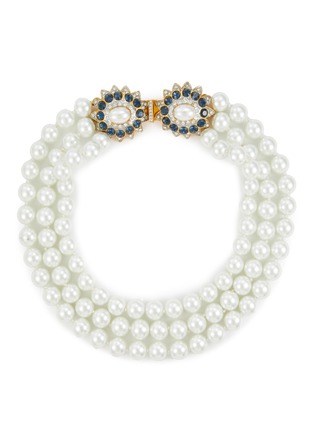 Main View - Click To Enlarge - LANE CRAWFORD VINTAGE ACCESSORIES - Kenneth Lane Triple Strand Faux Pearls Double Diamante Beaded Necklace