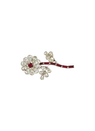 Main View - Click To Enlarge - LANE CRAWFORD VINTAGE ACCESSORIES - Unsigned Silver Toned Red Baguette Clear Daimante Flower Brooch