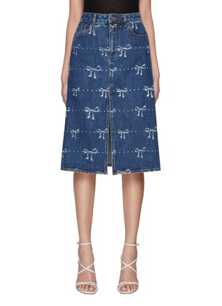 Main View - Click To Enlarge - SELF-PORTRAIT - Bow Print Denim Midi Skirt