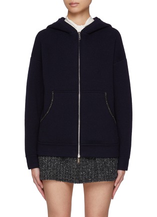 Main View - Click To Enlarge - SELF-PORTRAIT - Embellished Knit Zip Up Hoodie