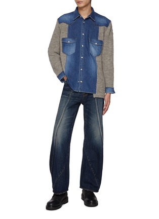 Figure View - Click To Enlarge - KHOKI - Wool Knit Panel Western Denim Shirt