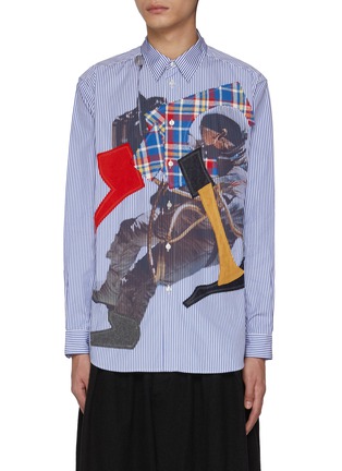 Main View - Click To Enlarge - KHOKI - Striped Patchwork Printed Cotton Shirt