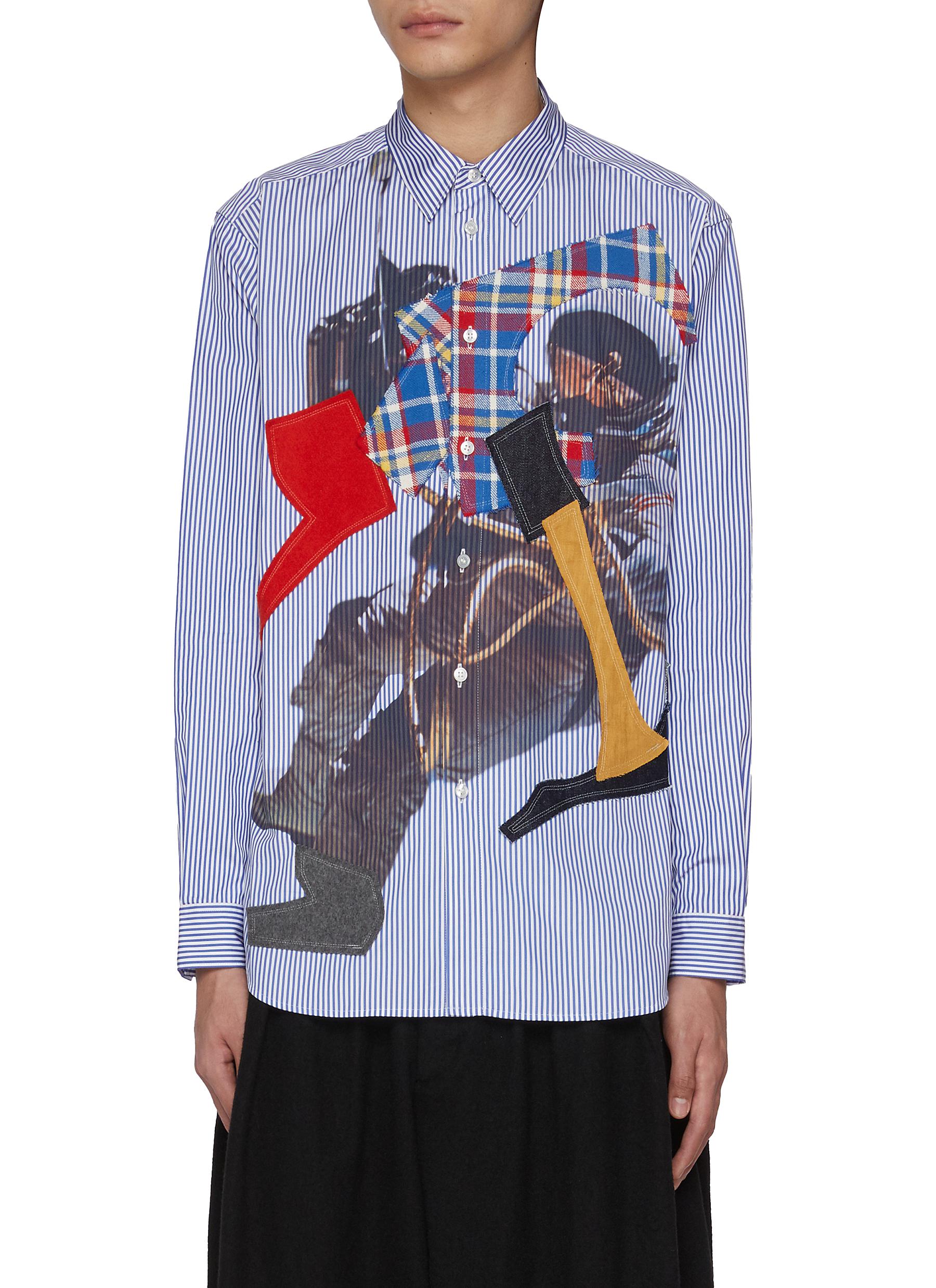 KHOKI | Striped Patchwork Printed Cotton Shirt | Men | Lane Crawford